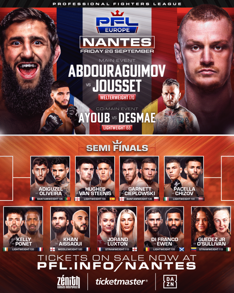 Abdoul Abdouraguimov headlines PFL Europe Nantes against Kevin Jousset.