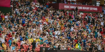 Fans cheer as elite rugby returns to the Singapore National Stadium. [photo credit: Singapore Sports Hub]