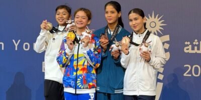 Kram Airam Carpio beams after winning the Philippines’ first gold medal in pencak silat. [POC photo]