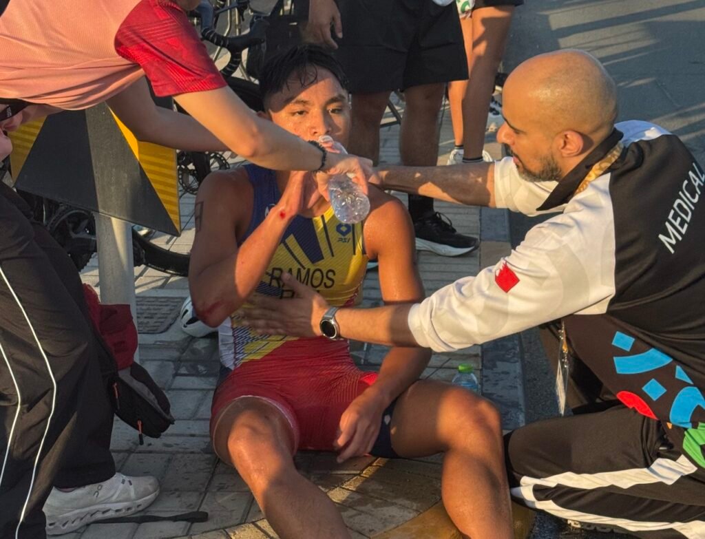 Euan Arrow Ramos is tended to by AYG medical staff at Sofitel Bahrain. [POC photo]