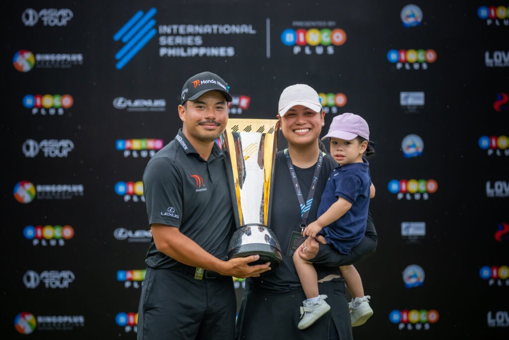 Miguel Tabuena celebrates after sinking the winning putt at Sta. Elena Golf Club. [photo credit: Graham Uden/Asian Tour]