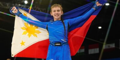 Charlie Ratcliff celebrates after winning gold in girls’ MMA at the Asian Youth Games in Bahrain. [POC photo]