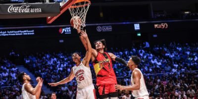 June Mar Fajardo powers through Ginebra’s defense during their PBA game in Dubai. [PBA Images]