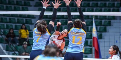 Choco Mucho’s Kat Tolentino powers a spike against Capital1’s defense in their PVL Reinforced Conference opener. [PVL Images]