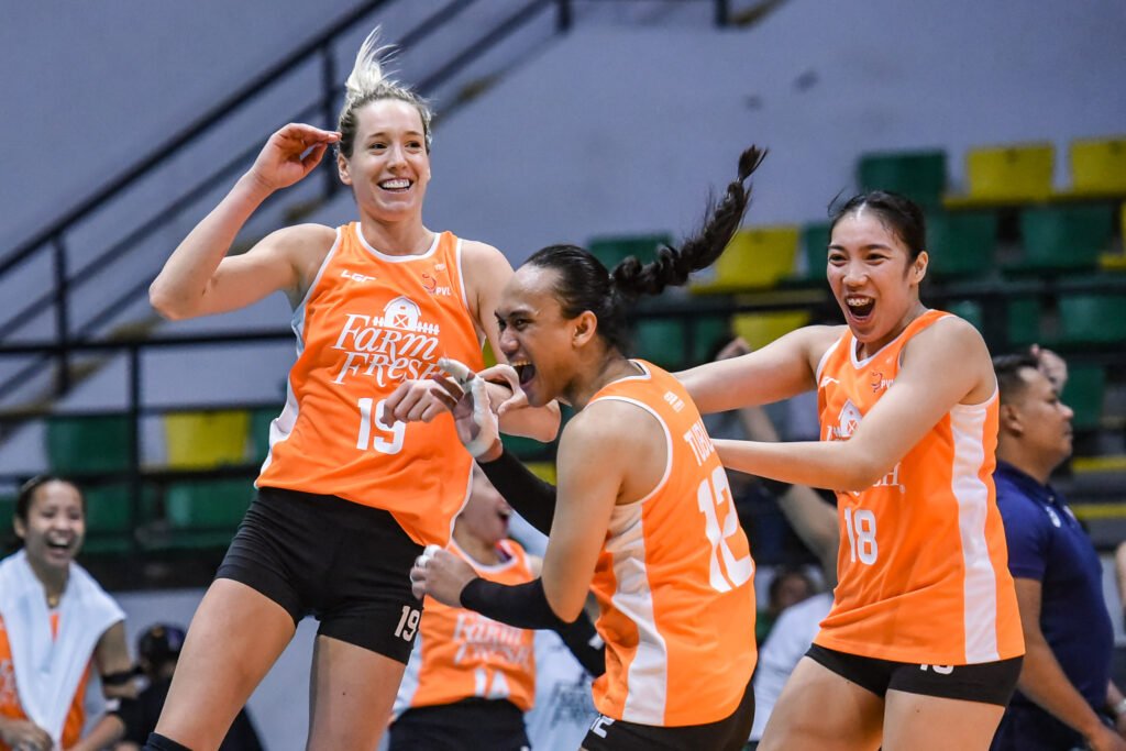 Eli Rousseaux celebrates after scoring one of her 38 points in Farm Fresh’s opening win over Nxled. [PVL Images]