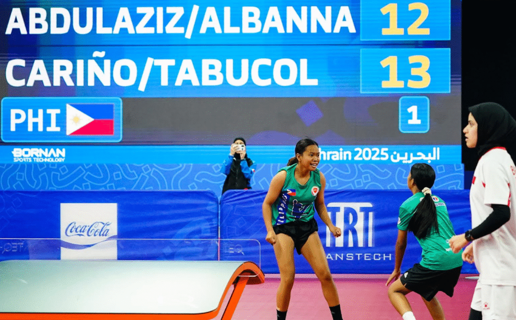 Crystal Cariño and Nicole Tabucol make their mark in teqball. [POC photo]