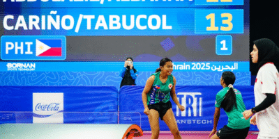 Crystal Cariño and Nicole Tabucol make their mark in teqball. [POC photo]