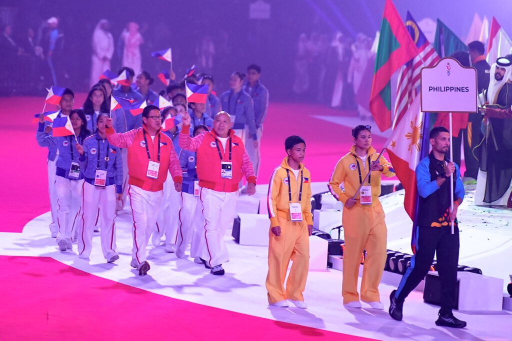 The Philippine team representatives with Chef de Mission Ramon “Tats” Suzara during the AYP opening rites at the Exhibition World Bahrain. [POC photo]