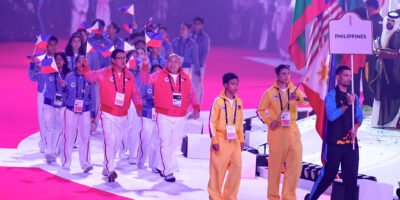 The Philippine team representatives with Chef de Mission Ramon “Tats” Suzara during the AYP opening rites at the Exhibition World Bahrain. [POC photo]