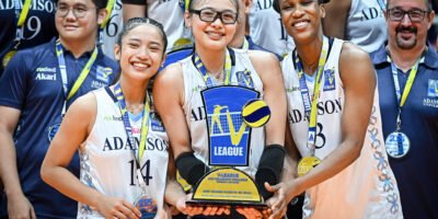 Adamson celebrates after sweeping FEU to claim the 2025 Women’s V-League Collegiate Challenge crown. [V-League photo]