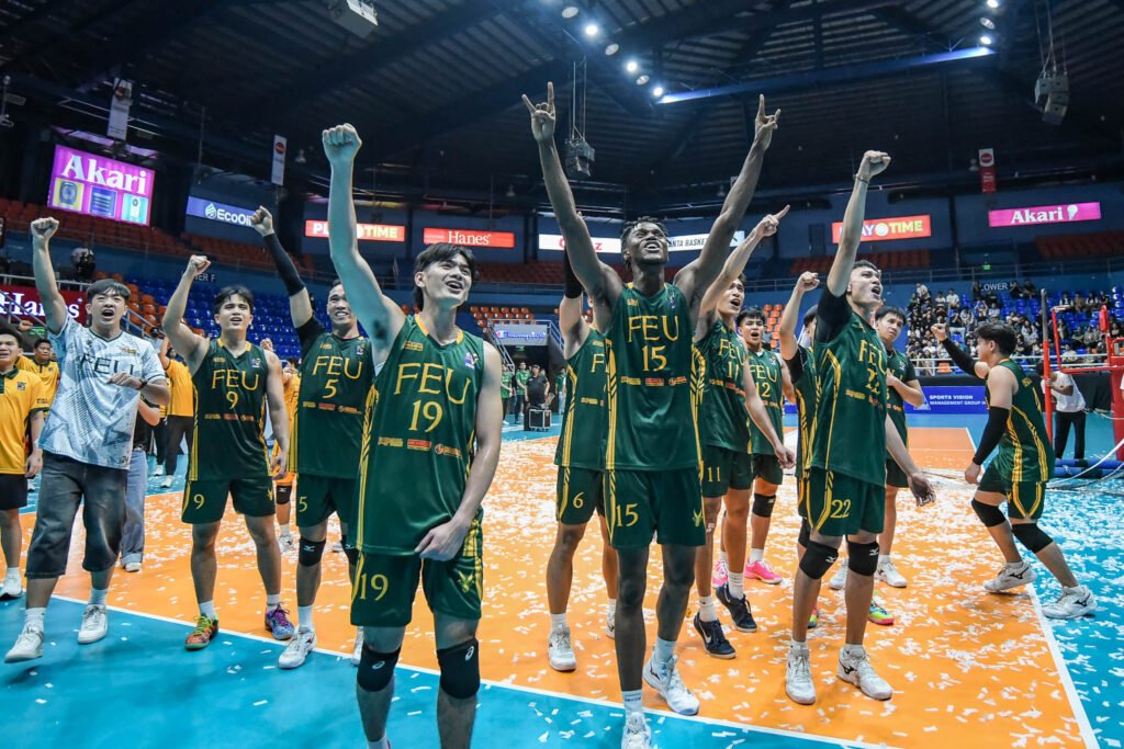 FEU players celebrate their back-to-back 2025 V-League Collegiate Challenge title. [V-League photo]