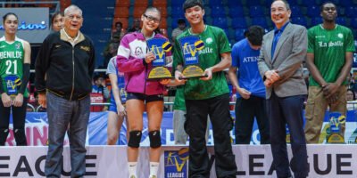 The 2025 V-League Collegiate Challenge MVPs Shaina Nitura and Chris Hernandez [V-League photo]