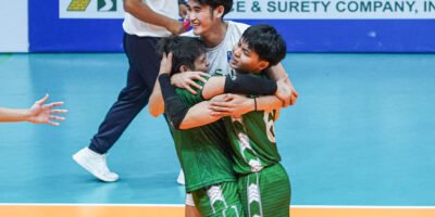 La Salle celebrates after overpowering FEU in Game 1 of the Finals. [V-League photo]