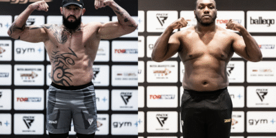 Pavel Dailidko faces off with Gregory Robinet ahead of their Brave CF 99 title bout.