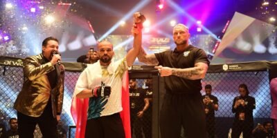 Kooheji celebrates one of his nine victories under the BRAVE CF banner.