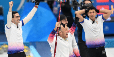 The Philippine curling team celebrate after their gold medal-clinching victory at the Harbin Asian Winter Games last February. [Photo credit: Olympics.com]
