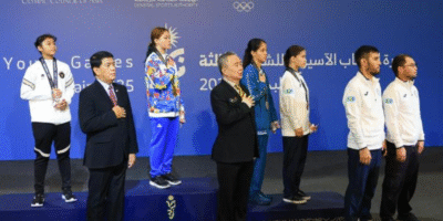 Kram Airam Carpio after winning gold in Pencak Silat for the Philippines at the Asian Youth Games in Bahrain.