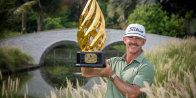 Wade Ormsby celebrates his Jakarta International Championship victory after a sudden-death play-off. [Asian Tour photo]