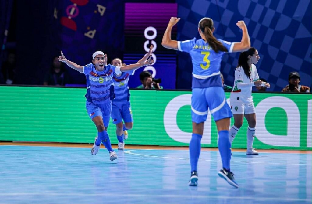 Inday Tolentin celebrates her goal in the Filipina5’s 2-3 loss to Morocco [PSC photo]