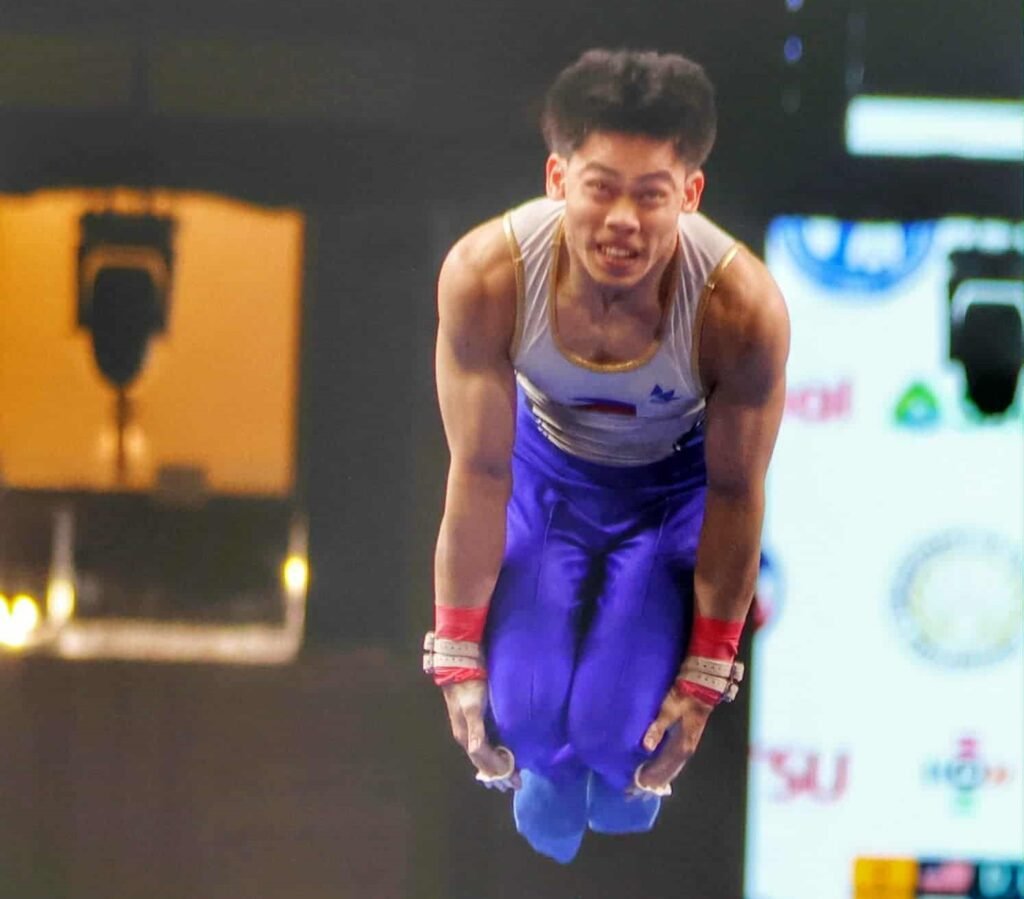Karl Eldrew Yulo soars high in the vault finals of the 3rd FIG Artistic Gymnastics World Junior Championships at the Newport World Resorts in Pasay City [PSC photo]