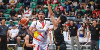 June Mar Fajardo celebrates his triple-double in the blowout victory. [PBA Images]