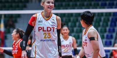 Nastya Bavykina delivers from the service line as PLDT pulls away from Chery Tiggo. [PVL Images]