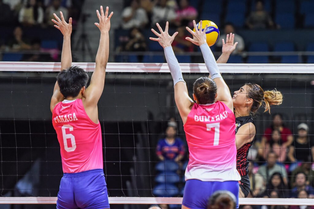 Myla Pablo fires one of her 23 attacks in a dominant performance. [PVL Images]
