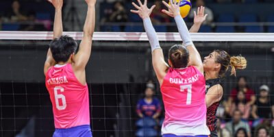 Myla Pablo fires one of her 23 attacks in a dominant performance. [PVL Images]