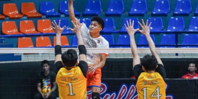 Jude Garcia spikes for a crucial point in the fourth set. [Spikers Turf photo]
