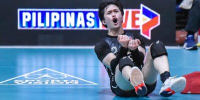 Ybañez celebrates a crucial point against Alpha Insurance Protectors. [Spikers Turf photo]