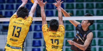 Gboy Dela Vega fires an attack while recording 17 points in UST-Gameville’s win. [Spikers Turf photo]