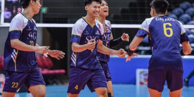 Savouge players celebrate after sealing the semifinals opener. [Spikers Turf images]