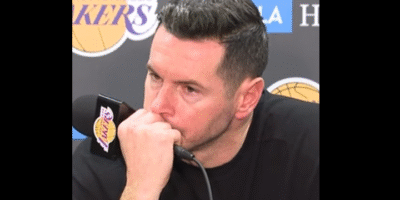 JJ Redick speaks briefly postgame after the Lakers’ Nov. 8 defeat in Atlanta. [photo credit: NBA.com]