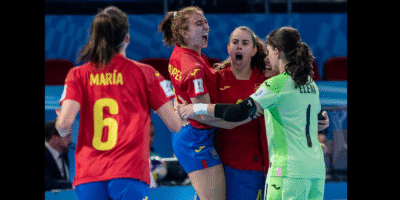 Spain and Colombia players prepare for the pivotal Group B match at PhilSports Arena. [The Philippine Football Federation Facebook]