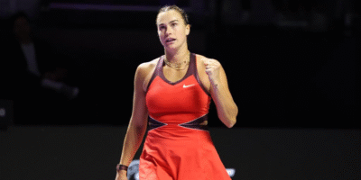 Aryna Sabalenka of Belarus during the round robin match against Jasmine Paolini of Italy at WTA Finals tennis tournament in Riyadh, Saudi Arabia, on Nov. 2, 2025. (photo credit: Xinhua/Luo Chen)