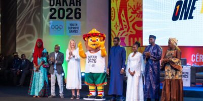 Ayo, the Dakar 2026 mascot, is unveiled during a ceremony in Dakar.