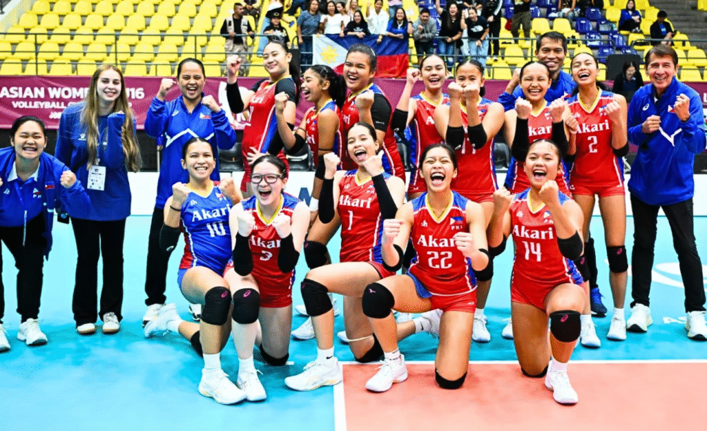 The Alas Pilipinas U16 squad celebrates its successful world championship qualification after the Asian tournament. [PNVF photo]