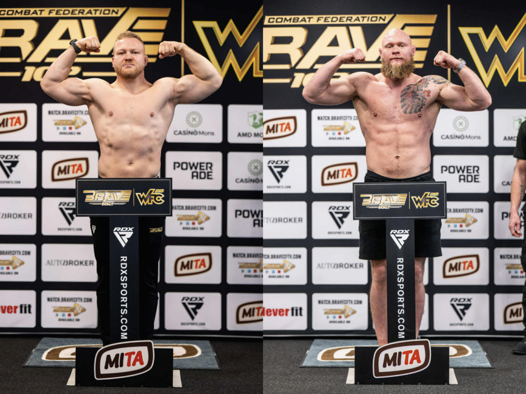 Fighters pose together after BRAVE CF 102 weigh-ins in Ljubljana.