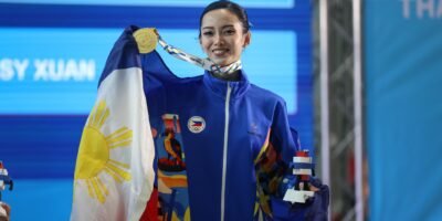 Wong celebrates after winning the women’s taijijian and taijiquan gold. [POC Media Pool]