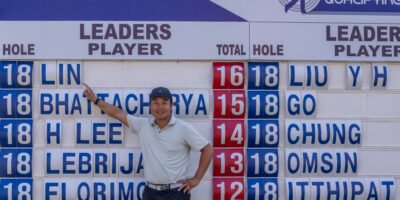 Lin Yuxin poses after finishing first at the Asian Tour Qualifying School Final Stage. [Asian Tour photo]
