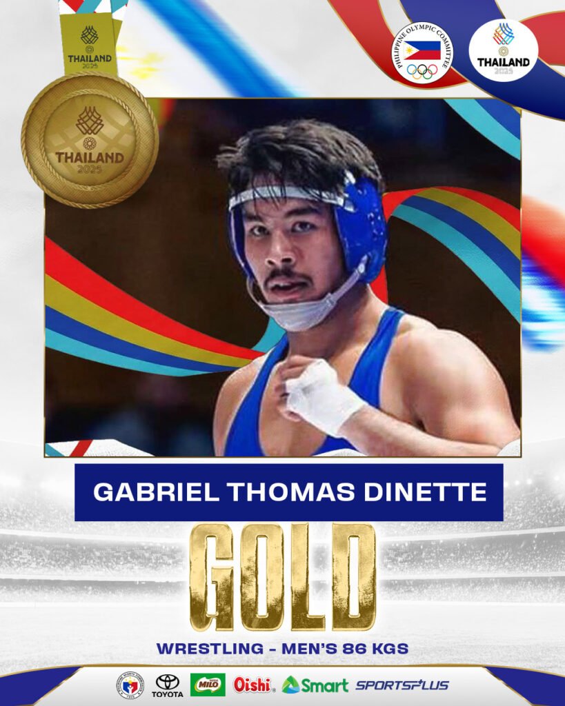Gabriel Thomas Dinette dominates the men’s 86kg freestyle to win the Philippines’ only wrestling gold [POC Facebook]