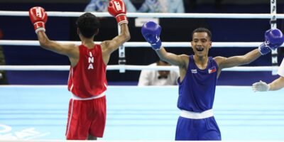 Flint Jara celebrates after advancing in SEA Games boxing competition in Bangkok. [POC Media Pool]