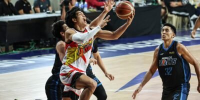 Don Trollano attacks the basket as San Miguel dominates Meralco. [PBA Images]