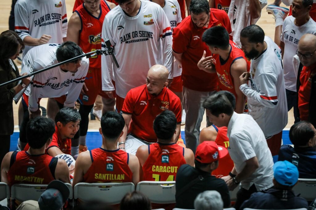 Coach Yeng Guiao gives instructions during a tight PBA Philippine Cup game. [PBA Images]