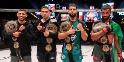 Four champions rose at the PFL MENA Finals in Khobar — a night of decisions, rapid submissions, and unforgettable moments. [PFL photo]