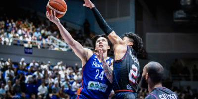 Dwight Ramos drives to the basket during Gilas Pilipinas’ 95-71 rout of Guam. [FIBA.com photo]