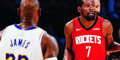 Kevin Durant directs the Rockets’ offense against the Lakers. [Houston Rockets Instagram]