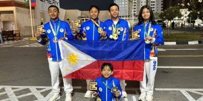 PH medalists in para swimming, from left, Bladimir Sebastian Gonzales, Ric Daniel Pasadilla, Raemond Adefuin, Mary Hannah Diesto, and (front) Zach Lucas Obsioma. [PSC photo]