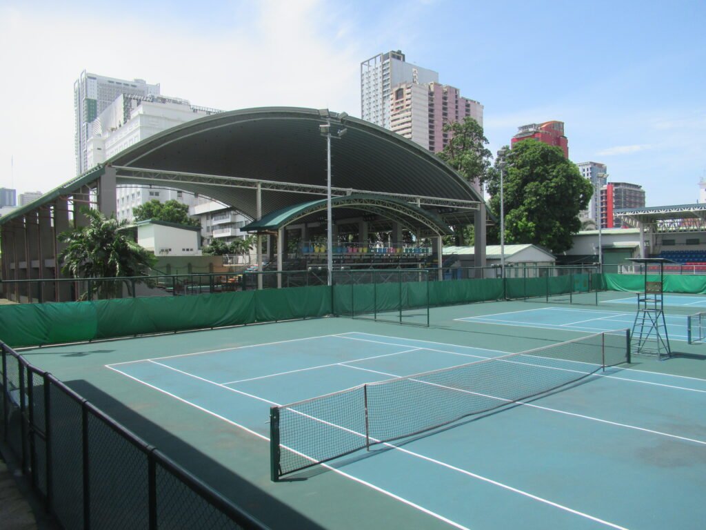 Newly renovated courts at Rizal Memorial Tennis Center ready for operational testing. [phot credit: E911a - Own work, CC BY-SA 4.0, Link]