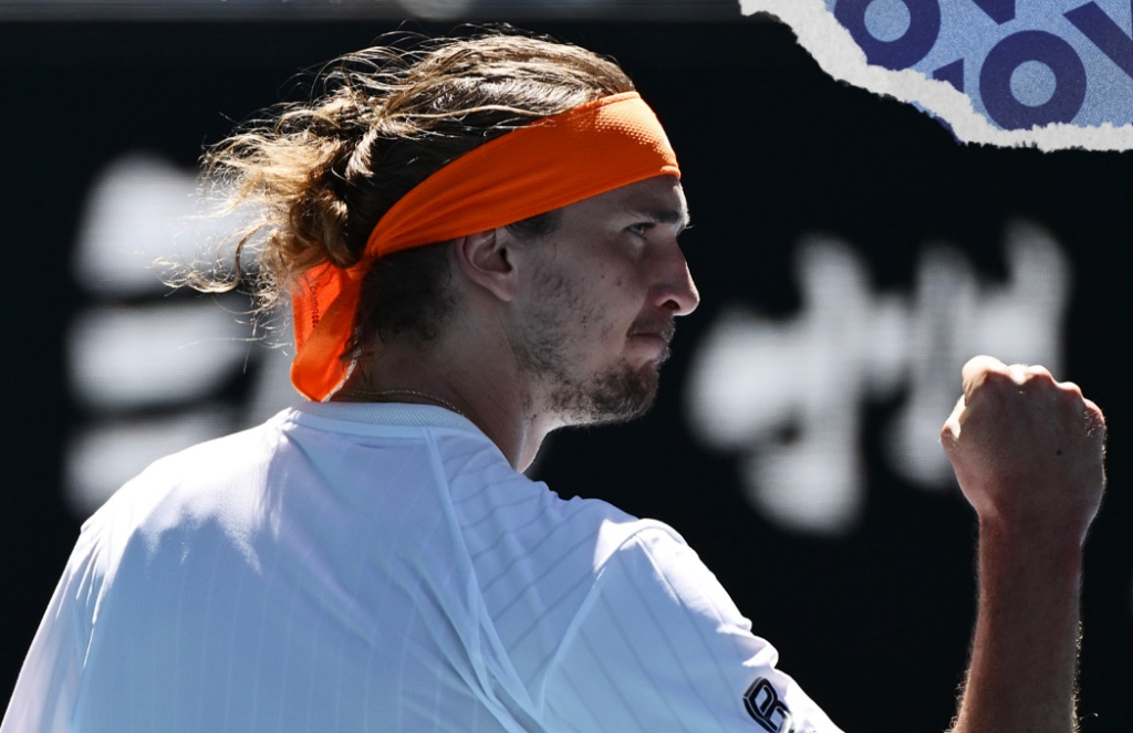 Zverev in action during his four-set victory on Sunday. [photo credit: WTA Instagram]